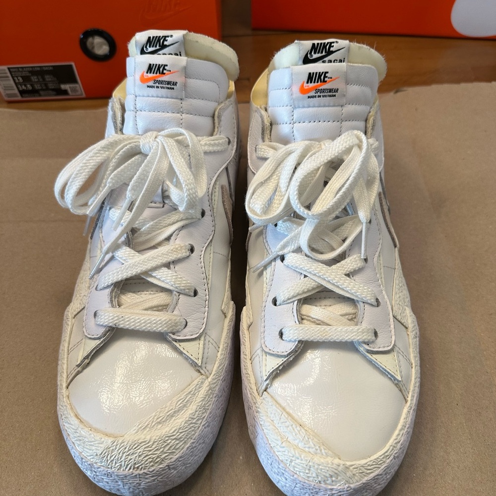 Size 13 - Nike Blazer Low x Sacai Men's White Sail Sneakers, DM6443-100
